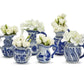 Six Canton Small Pitchers with blue and white patterns. Available sizes: small.