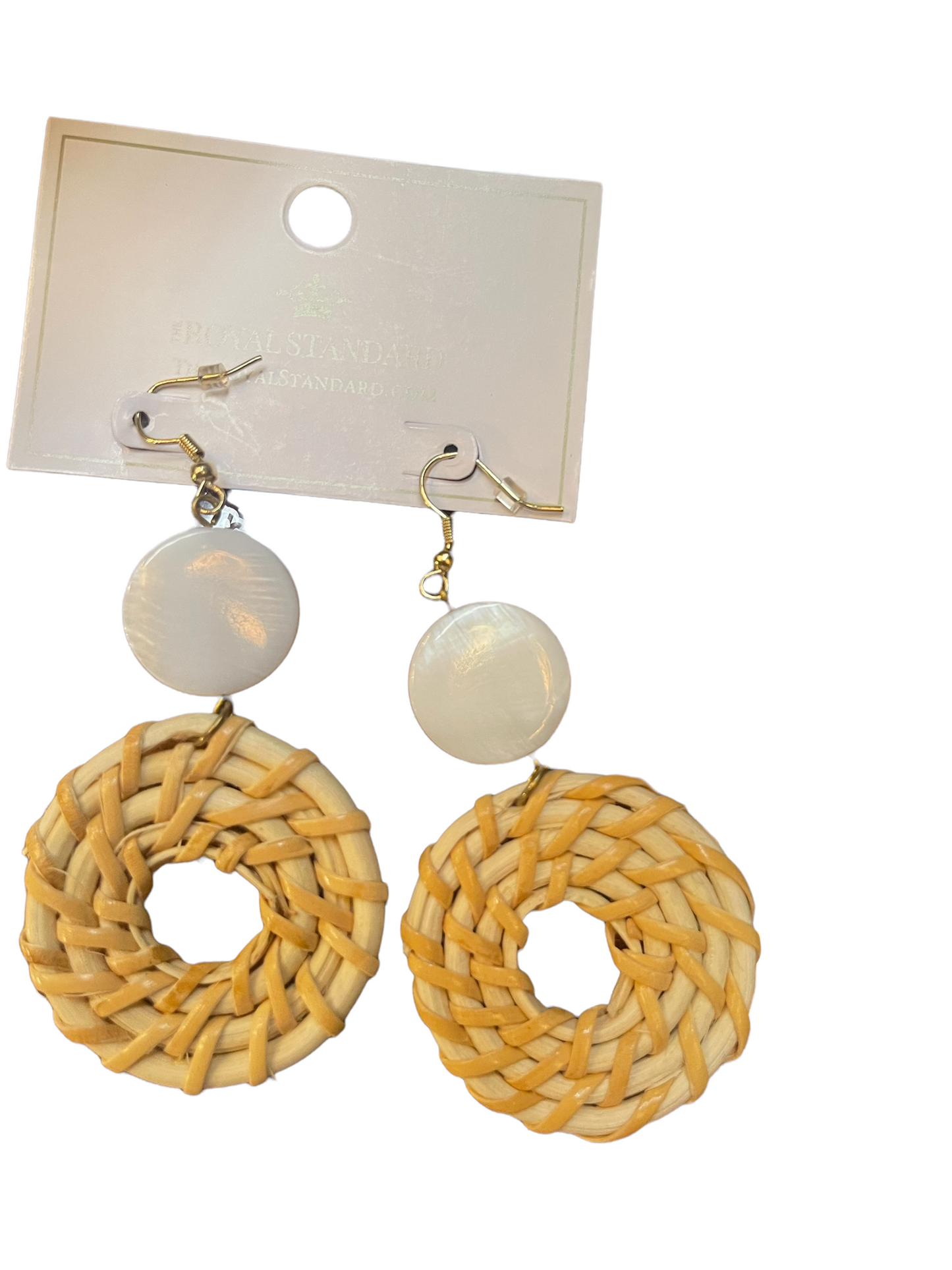 Maui Rattan Earrings Natural/White/Gold