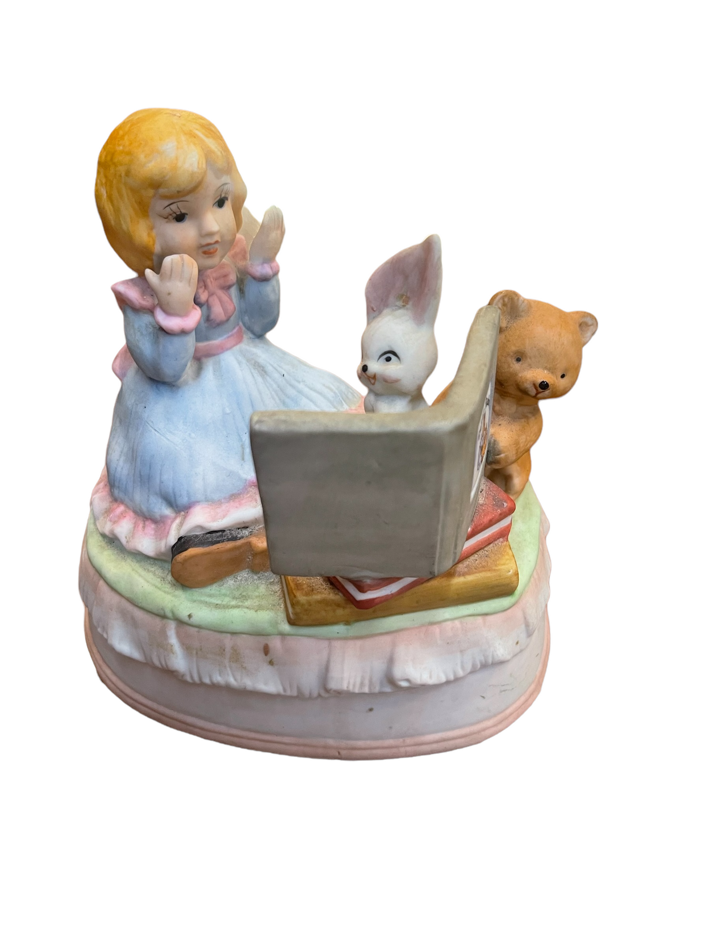 Girl, Rabbit, bear Porcelain Music Box