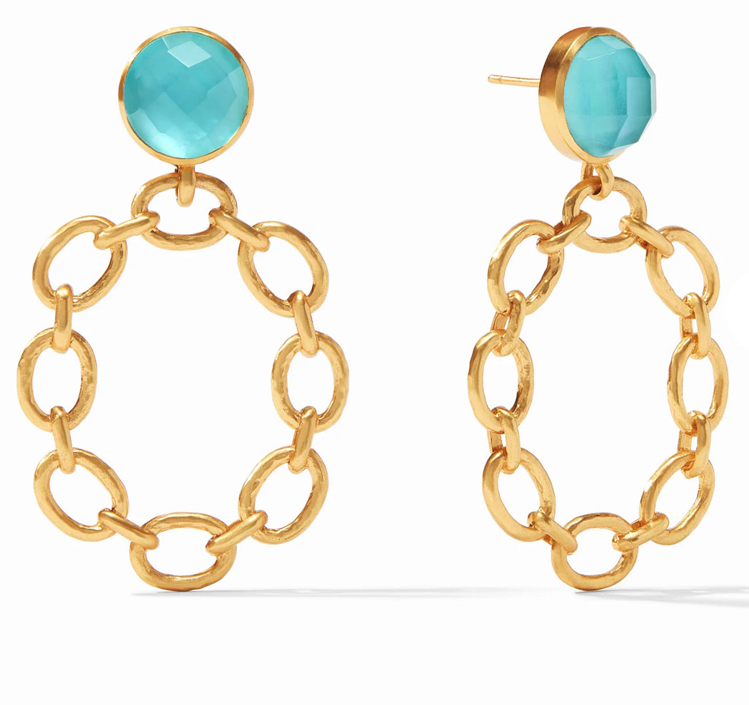 Palermo Statement Earring Gold Iridescent Chalcedony Blue