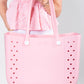 Jane Marie Multi Purpose Tote: large light pink rubber bag with round holes, white buttons. Available in small, medium, large.