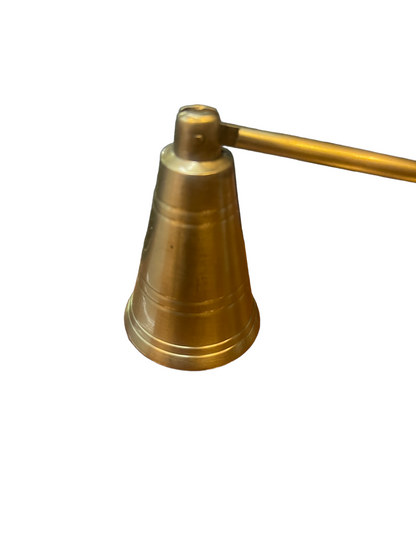 Conical brass candle snuffer with long handle. Available in small (8"), medium (10"), and large (12") sizes.