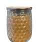 Cashmere Kiss candle, 13 oz., in textured glass jar with light orange wax and metal lid. Available in 13 oz. size only.