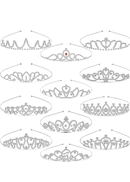 Silver children's tiara with sparkling gemstones and central red jewel. Available in 14 unique designs; multiple sizes offered.