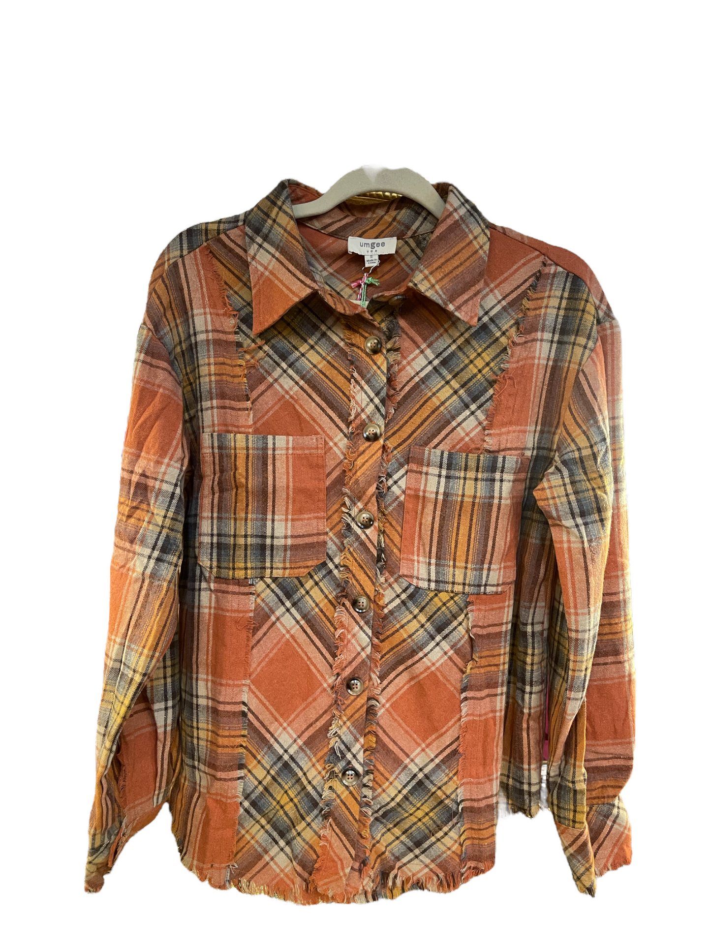 Plaid Rust Mix Mineral Wash Top