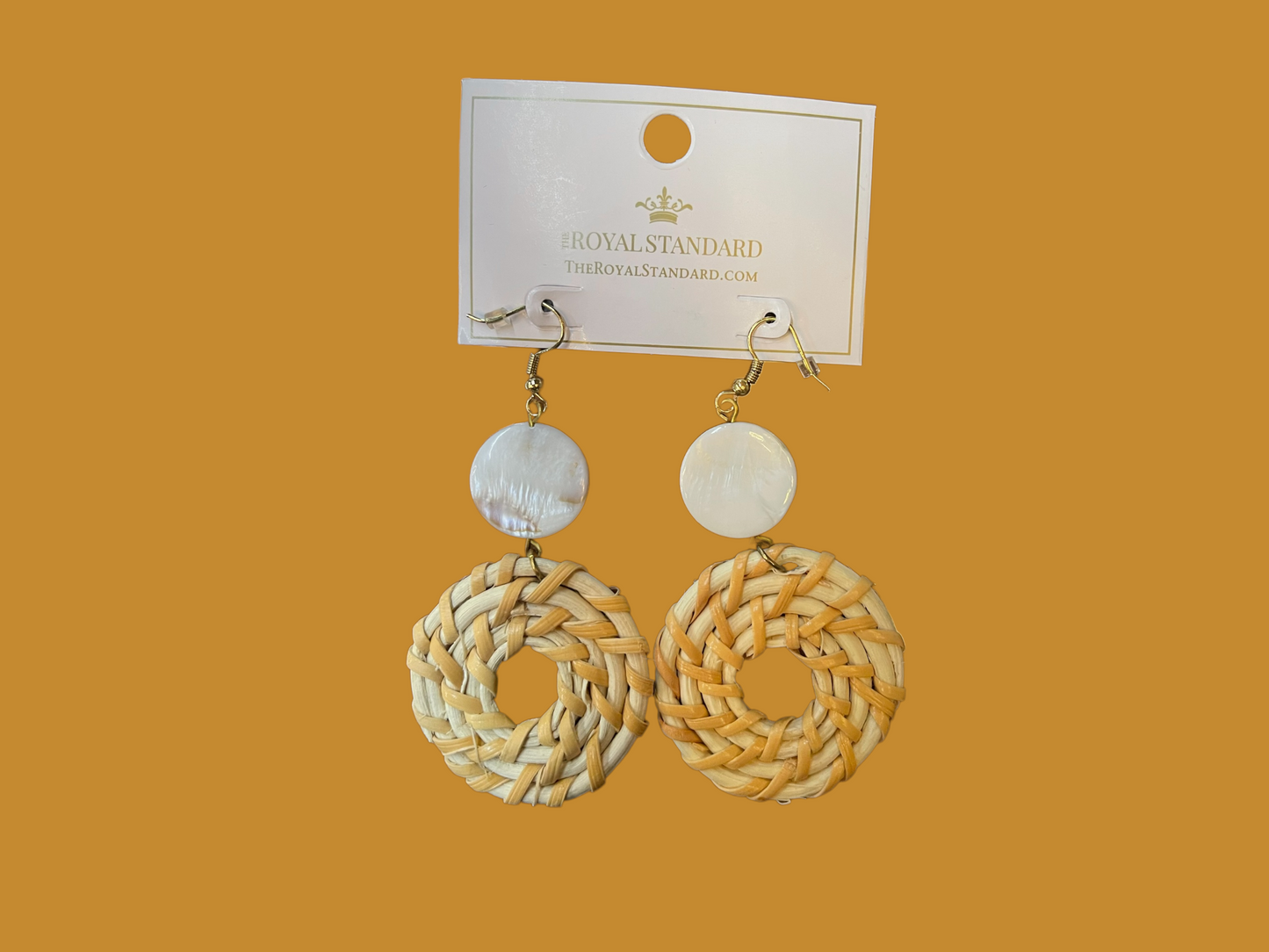 Maui Rattan Earrings Natural/White/Gold