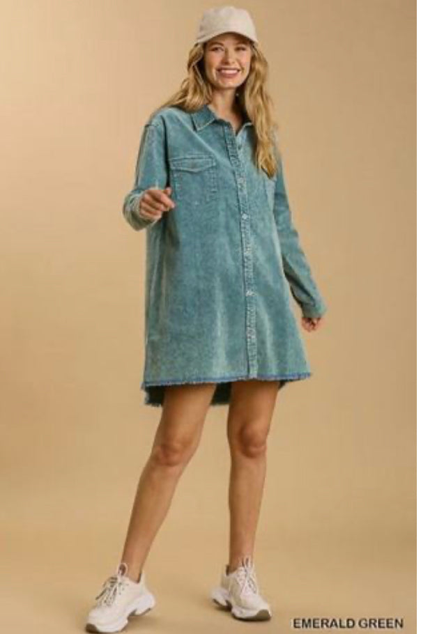 Stone Washed Button Down Denim Dress - PLUS