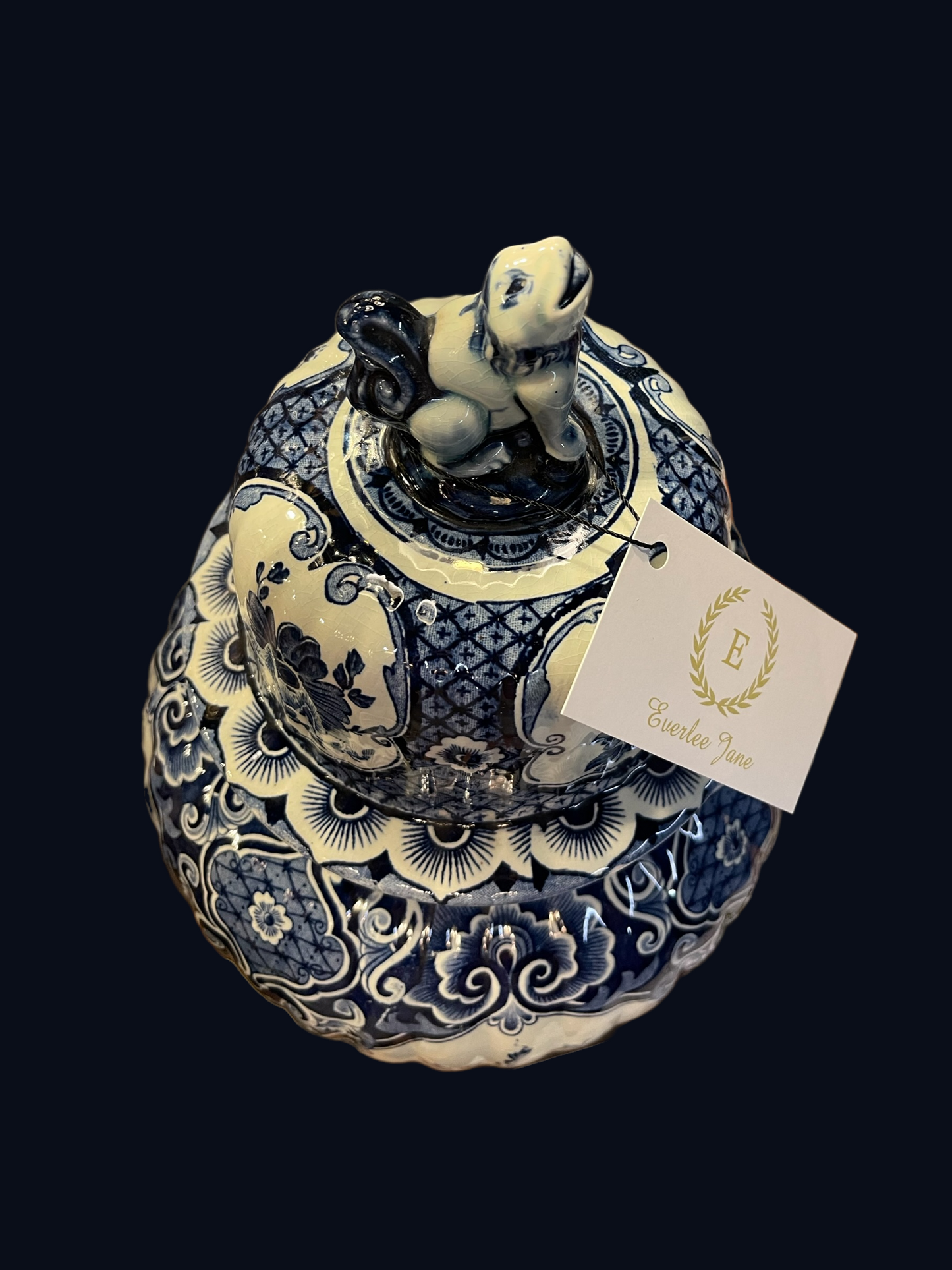 Boch Royal Sphinx Blue Delft Lidded Ginger Jars