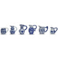 Six Canton Small Pitchers, assorted sizes, with blue and white floral, kitchen, or Canton motifs. Sizes: small to medium.