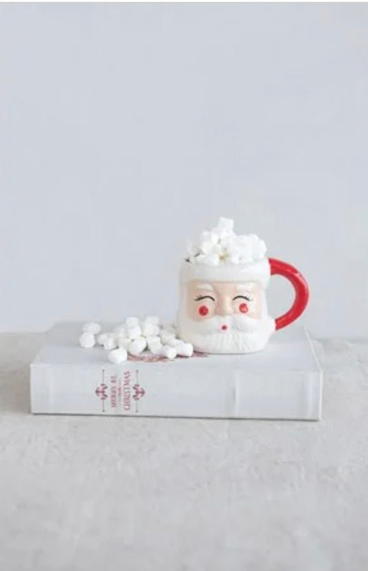 Hand-Painted Stoneware Santa Mug