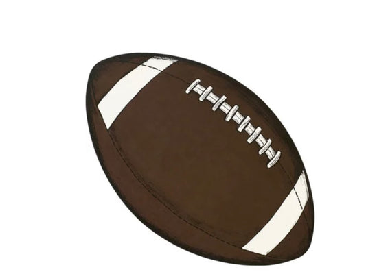 Die Cut Football Placemat Sheets KP1157: brown football design with white laces and stripes. Available in multiple sizes.
