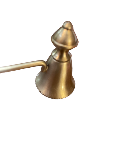 The Lights Out Brass Candle Snuffer by Two's Company with a conical top and side handle; available in multiple sizes.