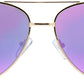 Aviator sunglasses with thin gold frames, purple-pink gradient lenses, clear nose pads. Sizes: 1.5, 2.0, 2.5.