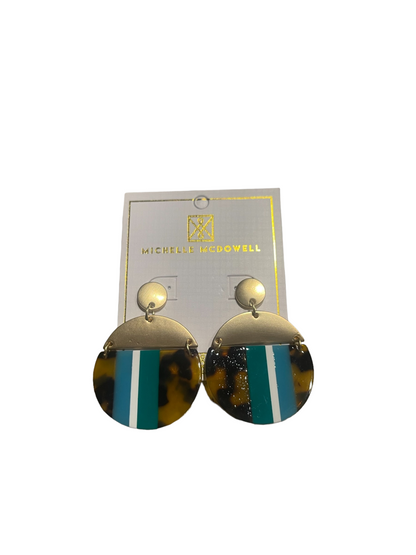 Michelle McDowell round drop earrings with gold-tone studs, tortoiseshell and striped pendants. Sizes: S, M, L.