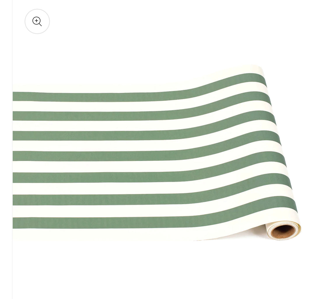 Dark Green Classic Stripe Runner KP477 with alternating dark green and white stripes. Sizes available: 2x6, 2x8, 2x10 feet.