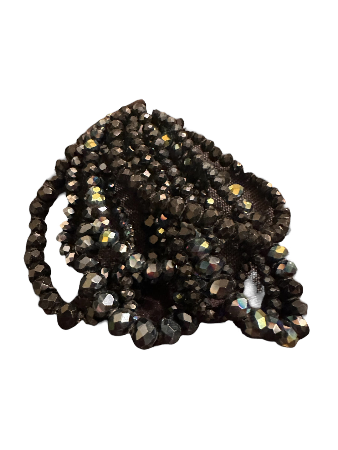 Glass Beaded Strand Bracelet with black faceted iridescent beads in overlapping loops. Available sizes: S, M, L.