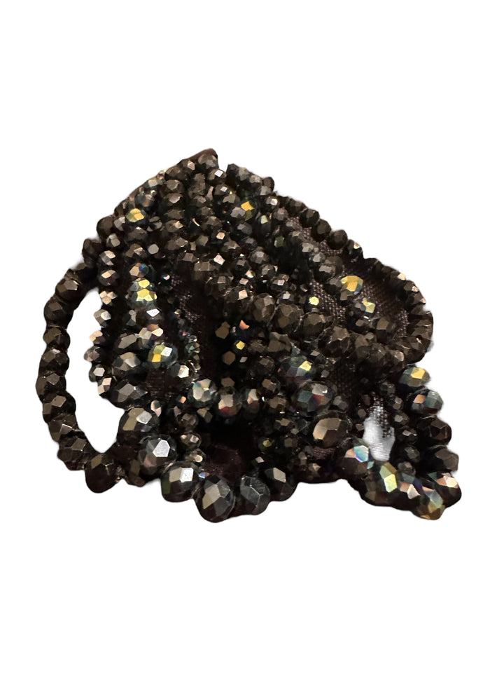 Glass Beaded Strand Bracelet with black faceted iridescent beads in overlapping loops. Available sizes: S, M, L.