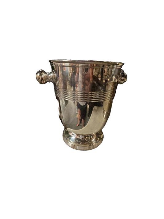 Silver plated champagne bucket and punch bowl with round side handles, decorative rim lines. Available in small, medium, large.