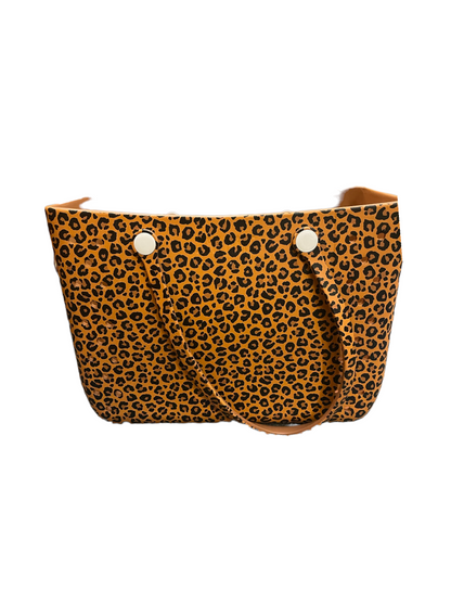 Jane Marie Multi Purpose Tote: spacious, brown/black leopard print, wide straps, 2 silver button accents. Sizes: S, M, L.