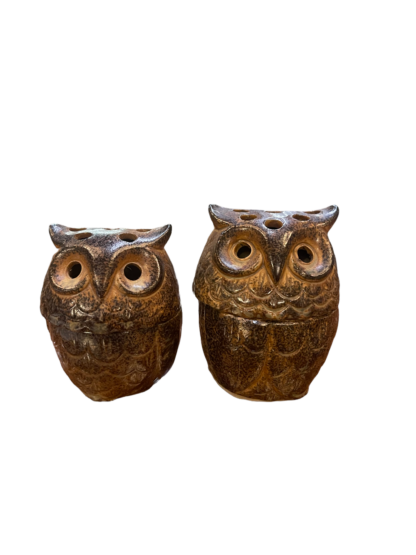 Vintage Wite & Brown Ceramic Owl Tealight