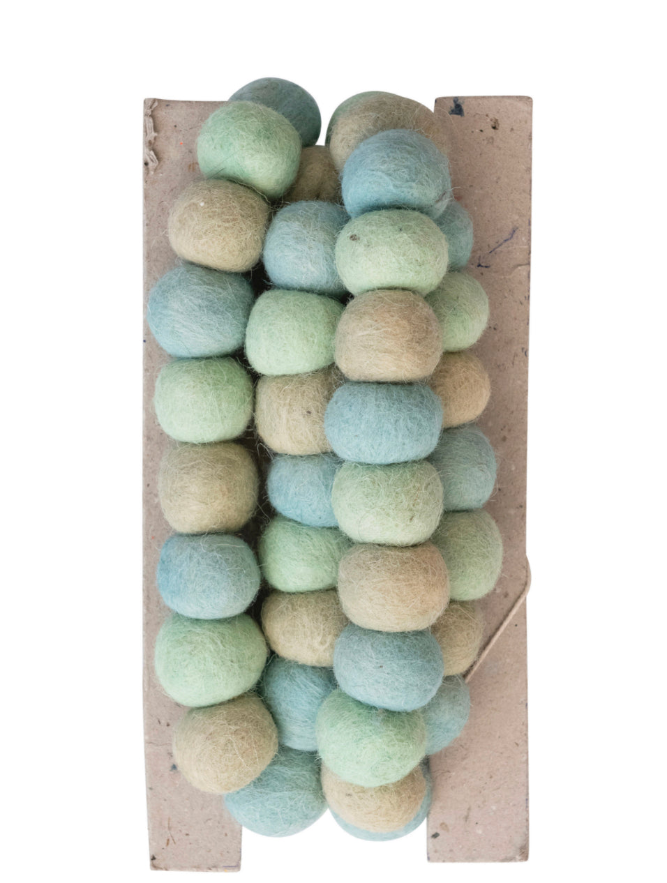 72”L wool felt ball garland in blue and tan.