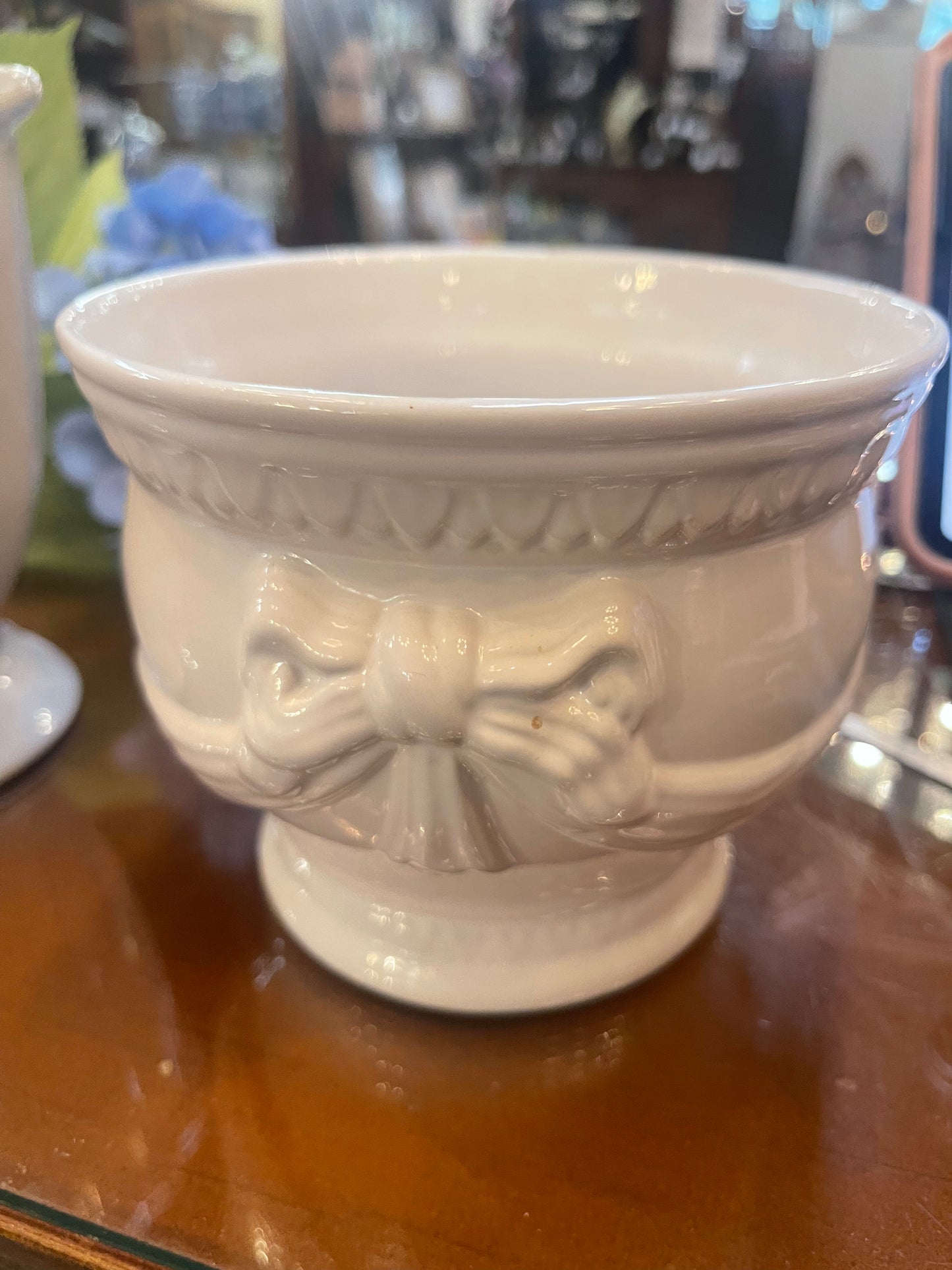 White Ceramic Vase with ribbon