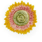 The In Full Bloom Hand-Painted Trinket Tray has yellow and pink petals with a textured green center. Sizes: small, medium, large.
