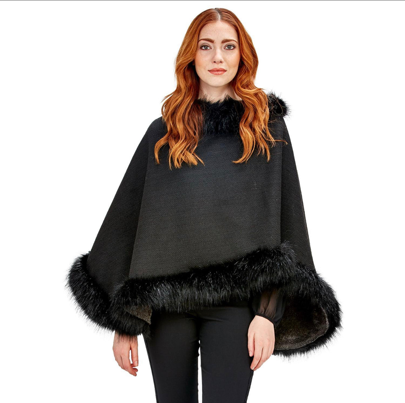 Black Infinity Shawl Fur Trim