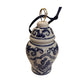 Blue & white porcelain ornament with floral designs, gold loop, navy ribbon. Mini size; ideal for use as a place card holder.