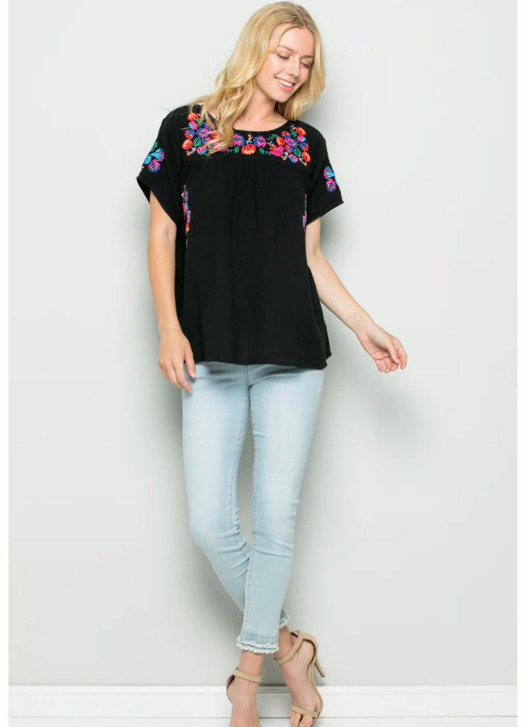 Floral Embroidery Short Sleeve Top