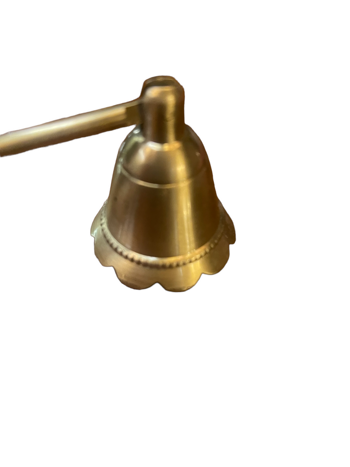 The Lights Out Brass Candle Snuffer features a scalloped bell head, sleek handle; available in small and large sizes.