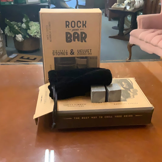 Whiskey Stones set: two gray stones with black velvet pouch. Available in multiple sizes.