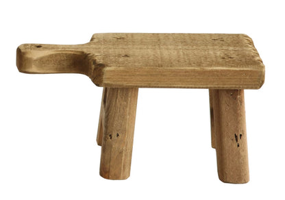 Wood pedestal with three thick legs and an extended handle. Available in small, medium, and large sizes.
