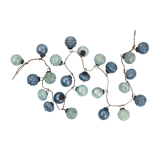 Embossed Mercury Glass Ball Ornament Garland Blues