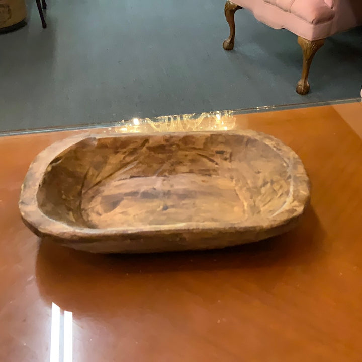 Rectangular rustic wood bowl with rounded edges, available in small, medium, and large sizes.