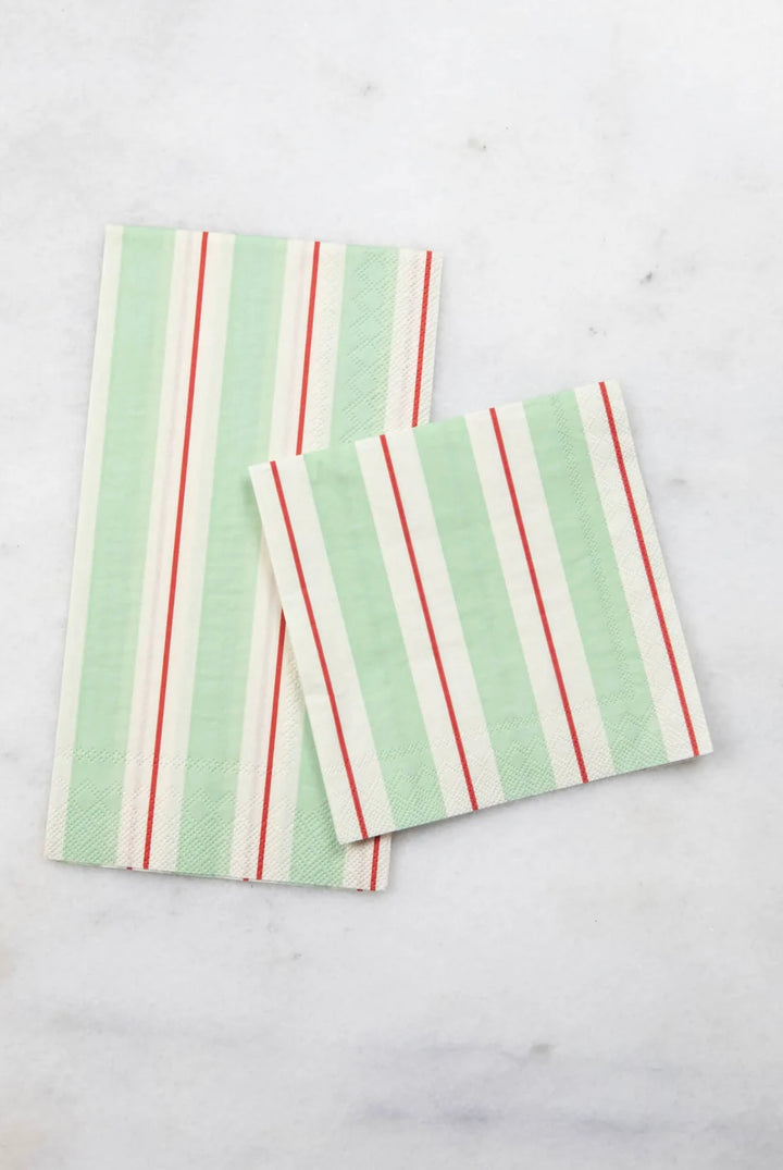 Seafoam and red striped guest napkins by Hester &amp; Cook, set of 16; includes one rectangular and one square size.