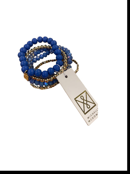 Blue and blush beaded Mandy Bracelet set with gold accents and crystals. Sizes available: S, M, L.