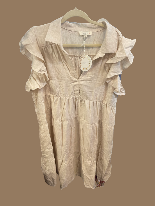 Plus size, Oatmeal Linen, Short Dress