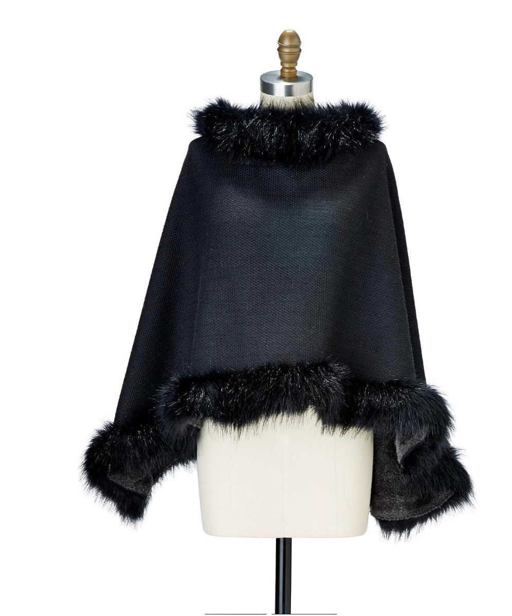 Black Infinity Shawl Fur Trim