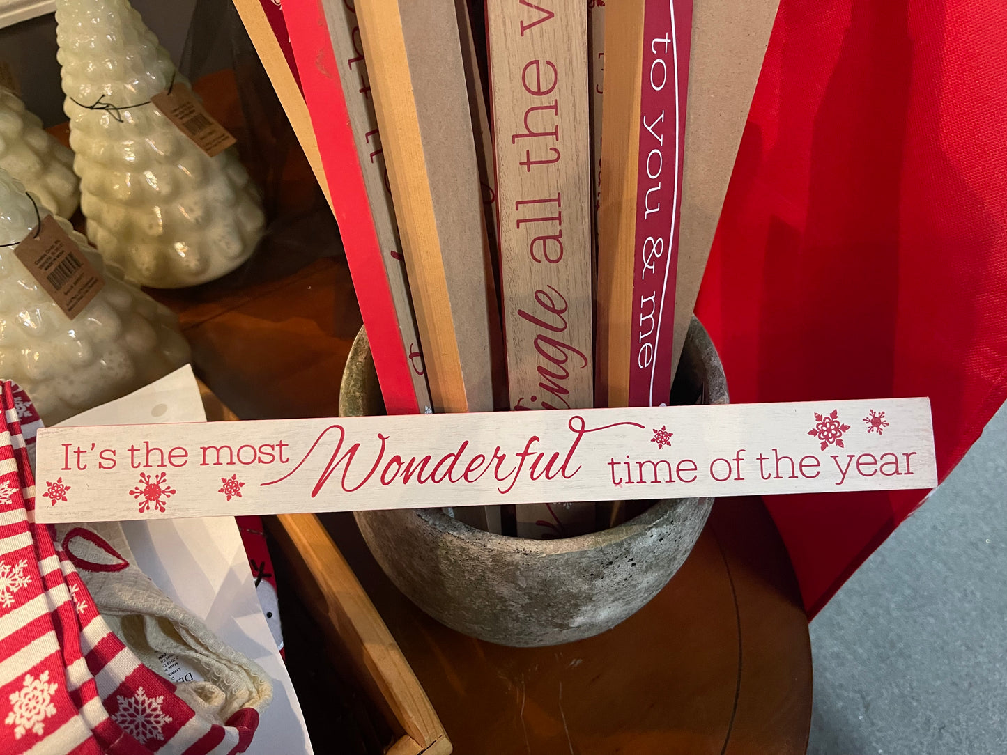 Wood Long Christmas Block Sign Assorted