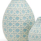 Sky Blue Vase: light blue ceramic with textured white geometric pattern. Available in small and large sizes.