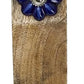 Rectangular mango wood door stop with dark blue flower ceramic knob, metallic center, and number 4 above pull. Sizes available.