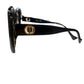 Black Kleo Sunglasses with gold and black lion head emblem on temple, UV 400 protection. Sizes available: S, M, L.