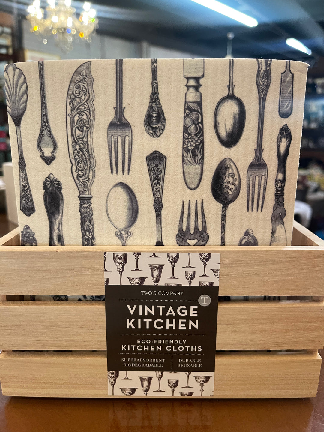 Vintage Multipurpose Kitchen Cloth set in a wooden box; biodegradable, reusable, absorbent; available in multiple sizes.
