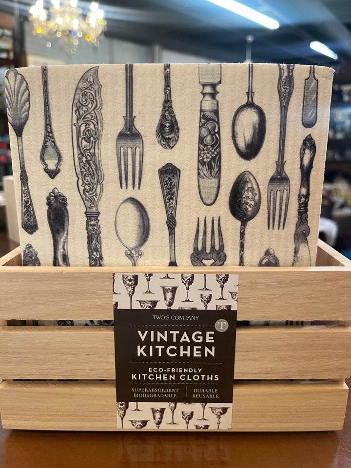 Vintage Multipurpose Kitchen Cloth set in a wooden box; biodegradable, reusable, absorbent; available in multiple sizes.