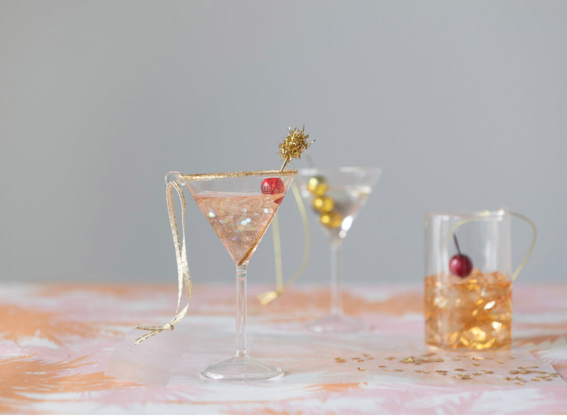 Glass Cocktail Ornament , 3 Styles