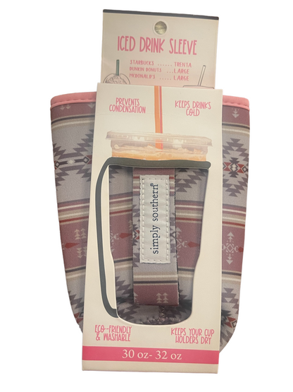 The Iced Drink Sleeve - Simply Southern in beige, pink, and gray. Fits 30-32 oz cups. Eco-friendly; keeps drinks cold.
