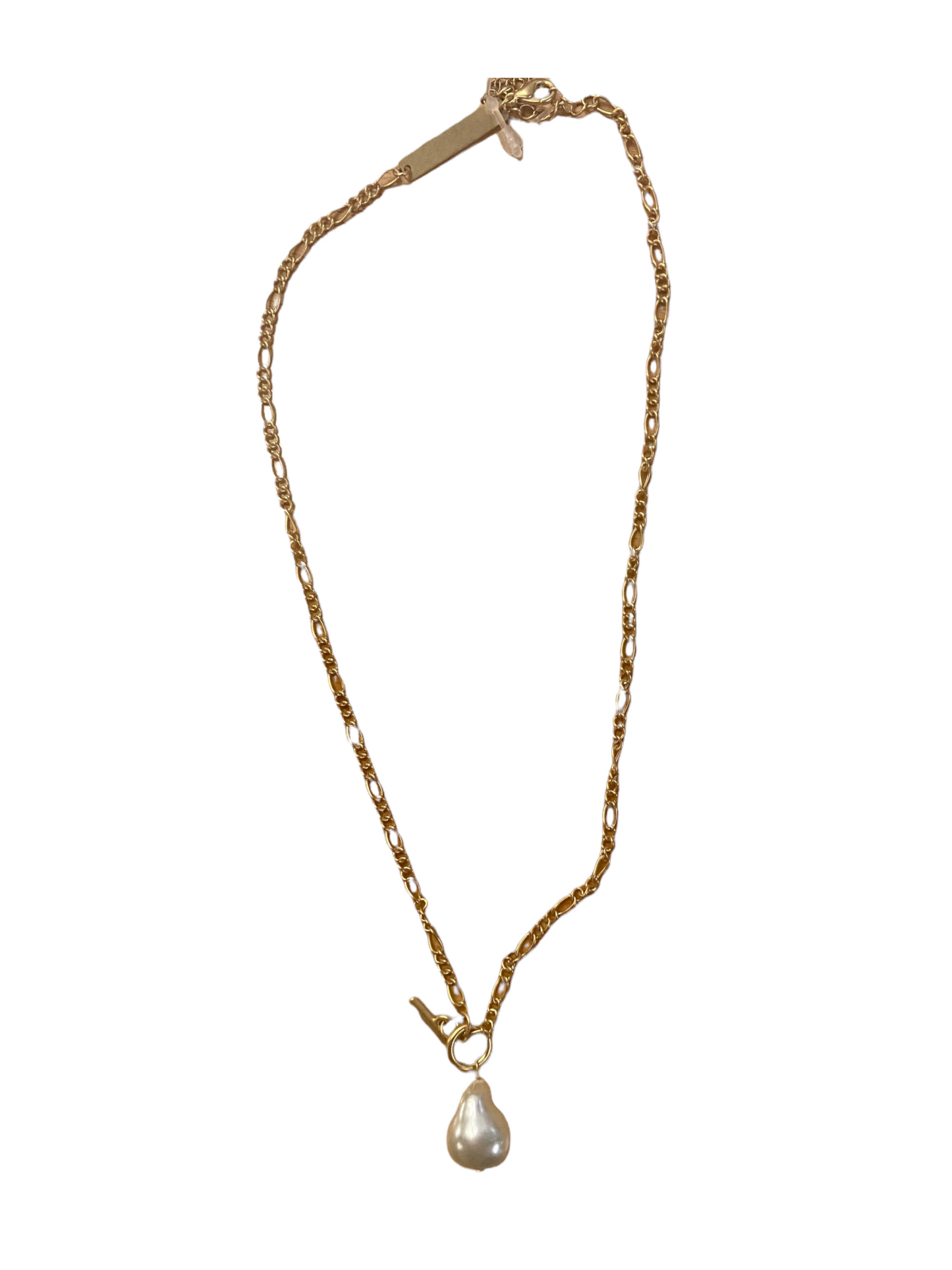 Gold chain necklace with pearl drop charm