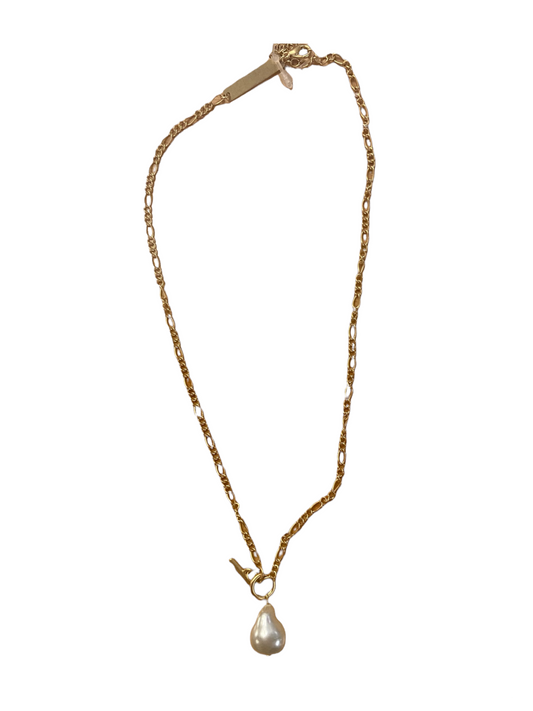 Gold chain necklace with pearl drop charm