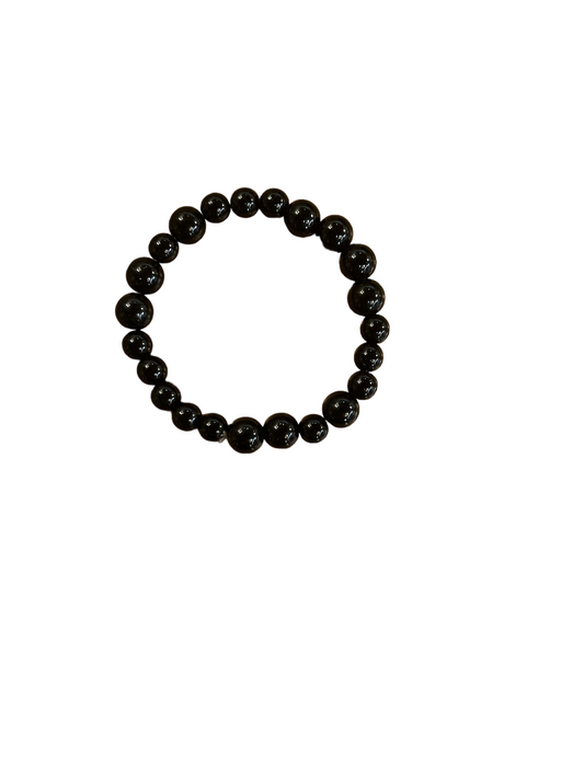 Small Beaded Black Bracelet with shiny round black stones in a circle pattern. Available sizes: S, M, L.